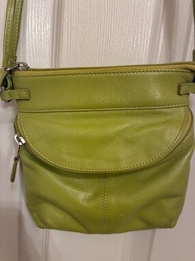 Compact Lime Green Leather Crossbody Bag